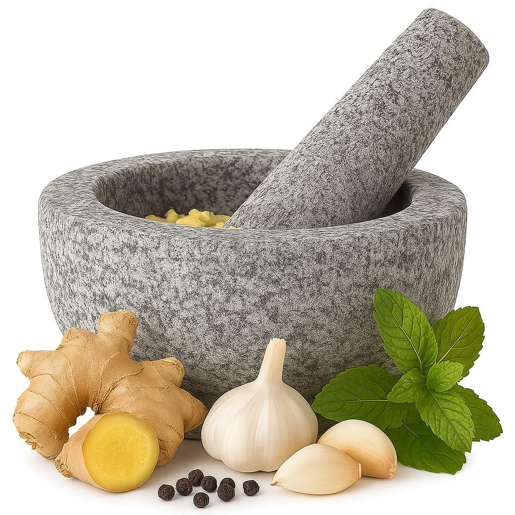 EZAHK Mortar and Pestle Set Stone | Ginger Garlic Crusher for Kitchen Unpolished Heavy Stone Material | Best Masher Kitchen Tool